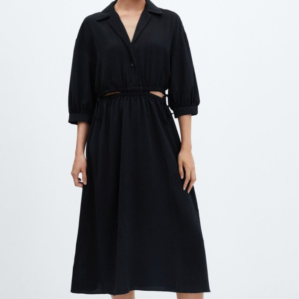 NWOT Mango Black Midi Dress with Cutout Sides and Ties - size 2